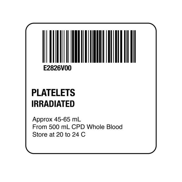 ISBT 128 Platelets Irradiated 2" x 2"
